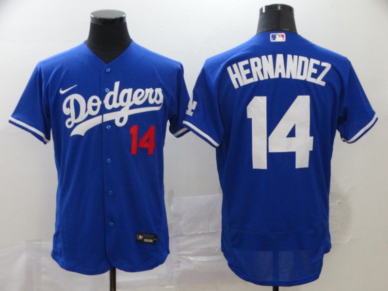 Men Los Angeles Dodgers 14 Hernandez Blue Nike Elite MLB Jerseys